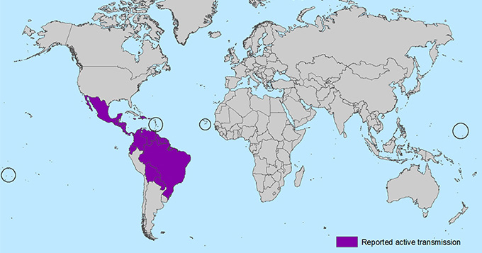 Map of the world - reported active transmission areas