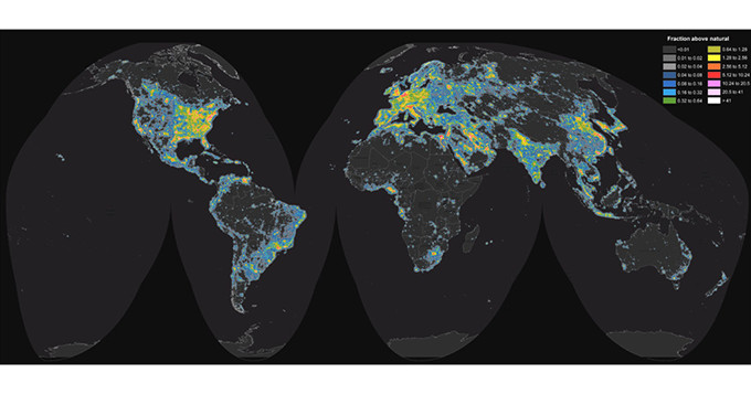 World map of artificial sky brightness