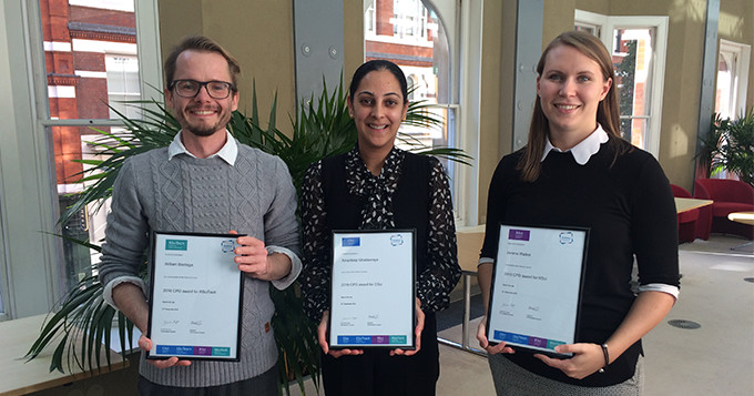 Winners of the CPD Awards 2016 stand holding their framed certificates