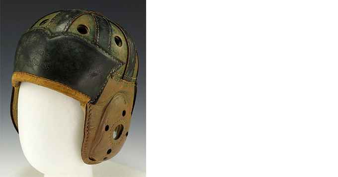 A leather football helmet from the 1930s. Via Wikimedia.