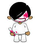 Future Morph cartoon character holding pink test tube