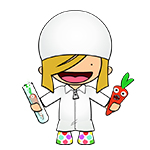 Future Morph cartoon character dressed in white lab coat with test tube and carrot