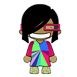 Future Morph cartoon character wearing psychedelic dress and pink glasses