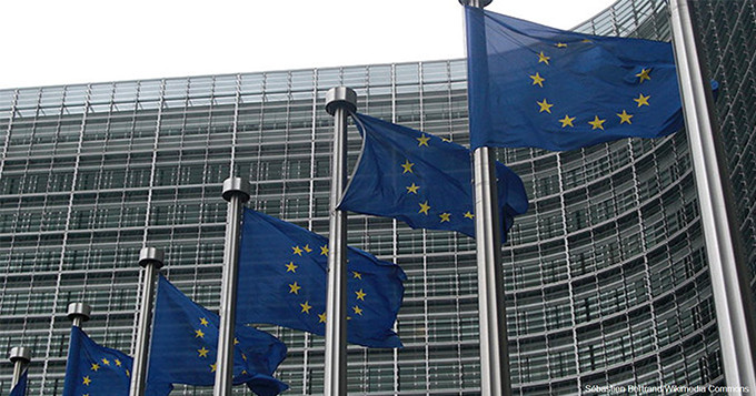 European Union flags outside an EU building