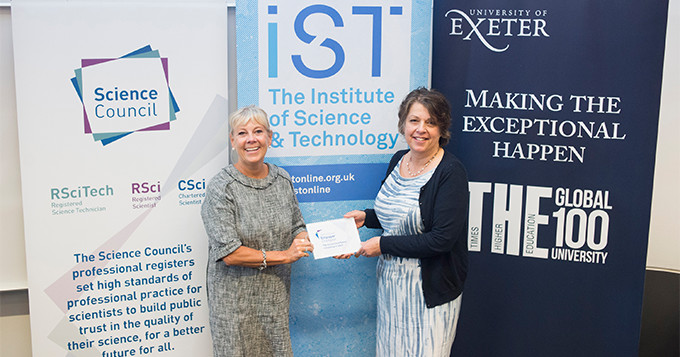 University of Exeter Registrar receives an Employer Champion plaque from Science Council Chief Executive, Belinda Phipps.