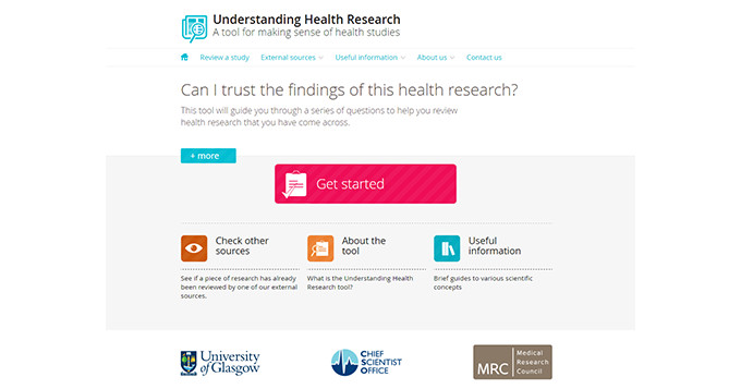 Screenshot of Understanding Health Research web tool